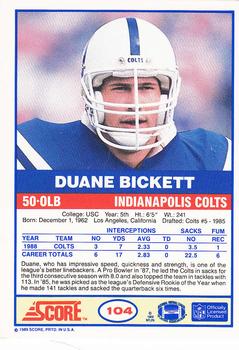 1989 Score #104 Duane Bickett Back