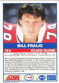 1989 Score #110 Bill Fralic Back