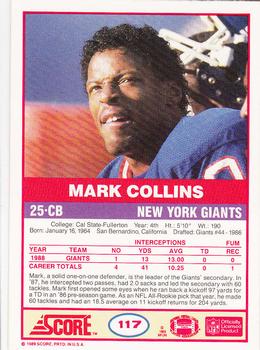 1989 Score #117 Mark Collins Back