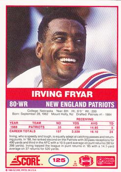 1989 Score #125 Irving Fryar Back