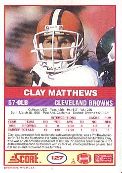 1989 Score #127 Clay Matthews Back