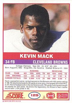 1989 Score #129 Kevin Mack Back