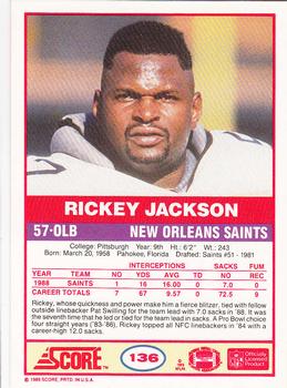 1989 Score #136 Rickey Jackson Back