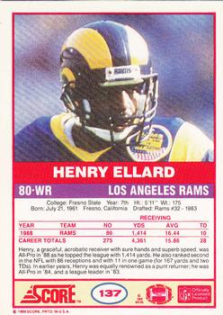 1989 Score #137 Henry Ellard Back