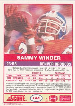 1989 Score #141 Sammy Winder Back