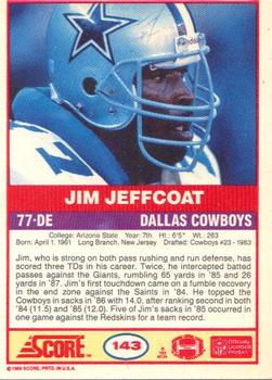1989 Score #143 Jim Jeffcoat Back