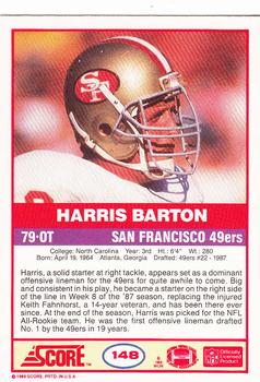 1989 Score #148 Harris Barton Back