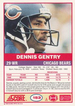 1989 Score #153 Dennis Gentry Back