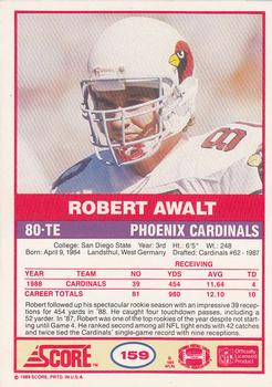 1989 Score #159 Robert Awalt Back