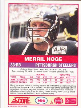 1989 Score #166 Merril Hoge Back