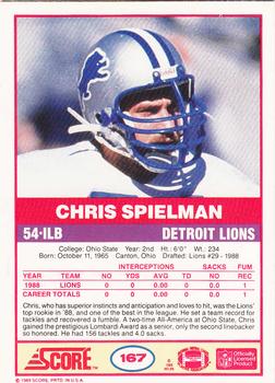 1989 Score #167 Chris Spielman Back
