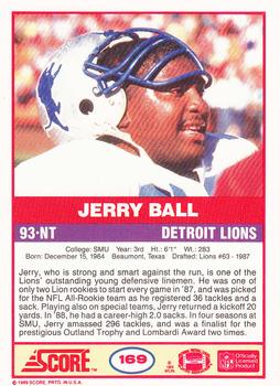 1989 Score #169 Jerry Ball Back
