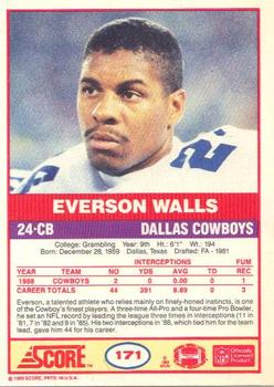 1989 Score #171 Everson Walls Back