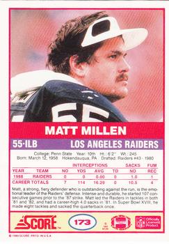 1989 Score #173 Matt Millen Back