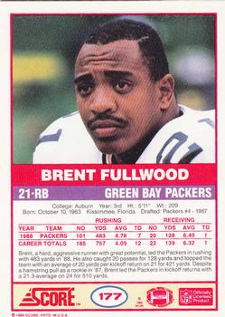 1989 Score #177 Brent Fullwood Back