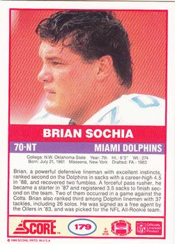 1989 Score #179 Brian Sochia Back