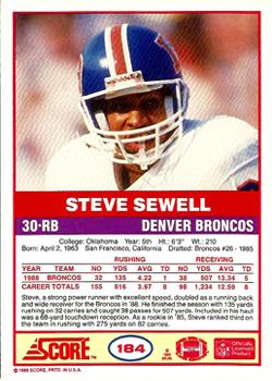 1989 Score #184 Steve Sewell Back