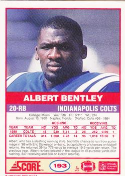 1989 Score #193 Albert Bentley Back