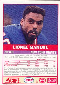 1989 Score #202 Lionel Manuel Back