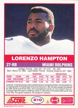 1989 Score #210 Lorenzo Hampton Back