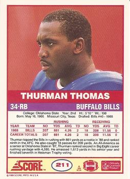 1989 Score #211 Thurman Thomas Back