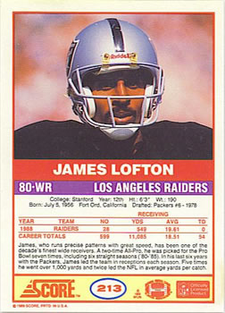 1989 Score #213 James Lofton Back