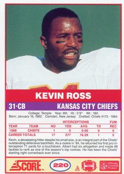 1989 Score #220 Kevin Ross Back