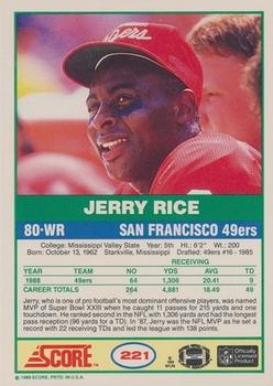 1989 Score #221 Jerry Rice Back