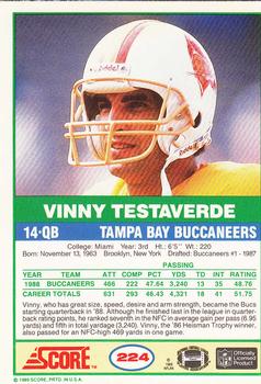 1989 Score #224 Vinny Testaverde Back