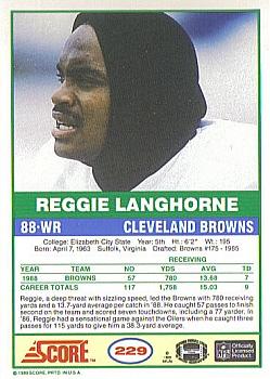 1989 Score #229 Reggie Langhorne Back