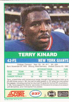1989 Score #237 Terry Kinard Back