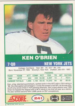 1989 Score #241 Ken O'Brien Back