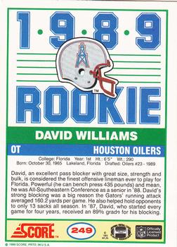 1989 Score #249 David Williams Back