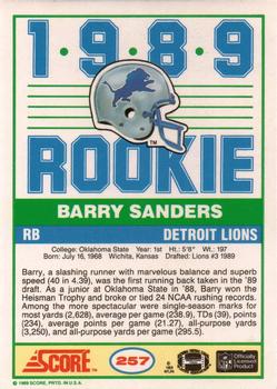 1989 Score #257 Barry Sanders Back