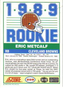 1989 Score #259 Eric Metcalf Back