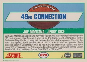 1989 Score #279 Joe Montana / Jerry Rice Back