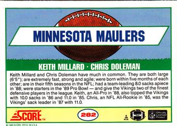 1989 Score #282 Keith Millard / Chris Doleman Back