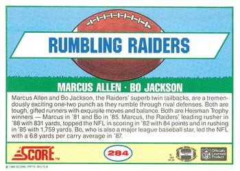 1989 Score #284 Marcus Allen / Bo Jackson Back