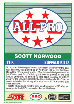 1989 Score #290 Scott Norwood Back