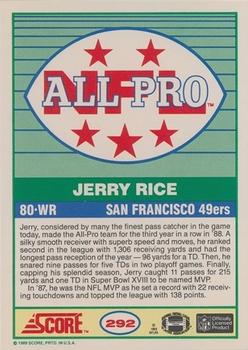 1989 Score #292 Jerry Rice Back