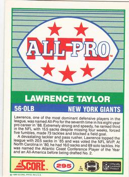 1989 Score #295 Lawrence Taylor Back