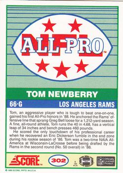 1989 Score #302 Tom Newberry Back