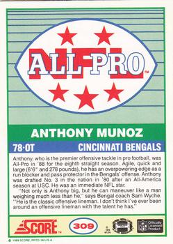 1989 Score #309 Anthony Munoz Back