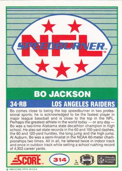 1989 Score #314 Bo Jackson Back