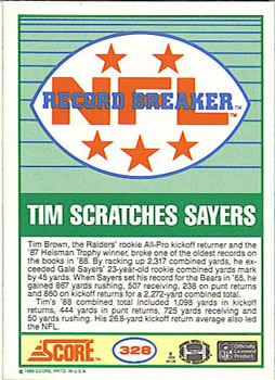 1989 Score #328 Tim Brown Back