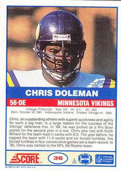1989 Score #36 Chris Doleman Back
