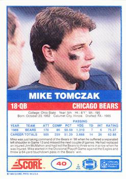 1989 Score #40 Mike Tomczak Back