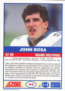 1989 Score #44 John Bosa Back