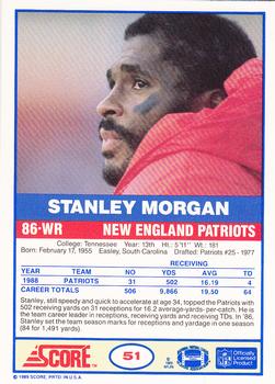 1989 Score #51 Stanley Morgan Back