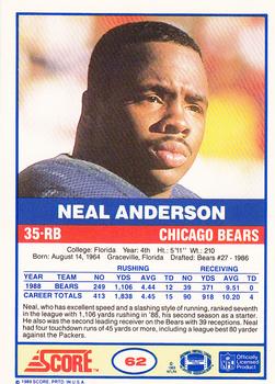 1989 Score #62 Neal Anderson Back